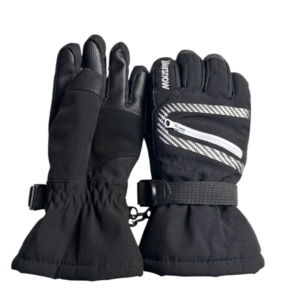Marsnow Black Winter Ski Snowboard Gloves Zipper Accent Outdoor Kids‎ Size M